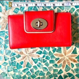 🍒 Kate Spade New York Cherry Red Leather Wallet with Beige